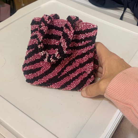 Monya Pink and Black Zebra striped beaded purse. Looks great, was never used. - Picture 6 of 6